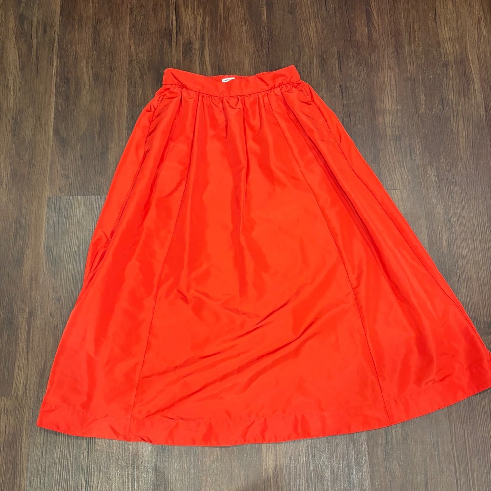 Cherry Red Taffeta Midi Skirt Elegant Holiday Party Pockets M Wedding Guest